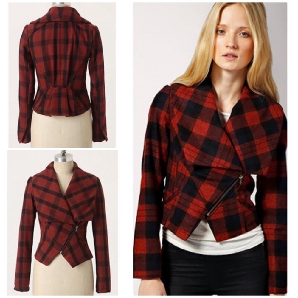 Anthropologie Buffalo Plaid Line Me Up Moto Jacket​​​​​​​